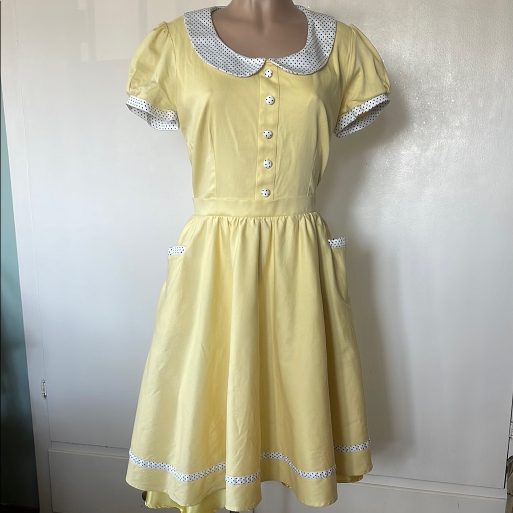 PINUP COUTURE Yellow Peter Pan Collar w Pockets, WOMENS DRESS size XL”